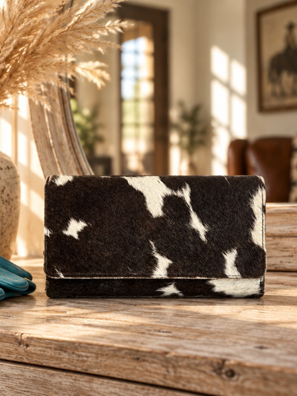Black White Cowhide Hair-On Leather Wallet